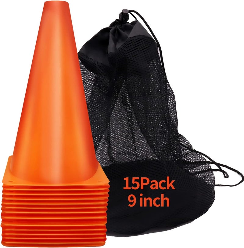 MIVERYEA Cones Sports 9 Inch, 15 Pack Training Cones for Soccer Practice, Agility Field Cone Set for Drills Football Basketball, Plastic Cones for Outdoor Indoor Games - Image 1